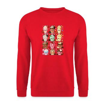 Kawaii Milchshakes | Dessert & Café - Unisex Pullover - Rot - Vorne - Alina (178cm) & Michal (187cm)
