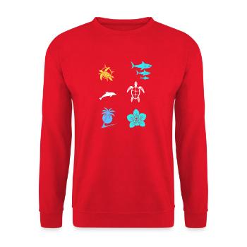 Tropische Südsee Urlaub  - Unisex Pullover - Rot - Vorne - Alina (178cm) & Michal (187cm)