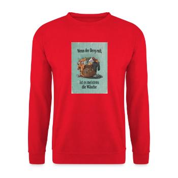 Wenn der Berg ruft – Lustiger Wäscheberg Spruch - Unisex Pullover - Rot - Vorne - Alina (178cm) & Michal (187cm)