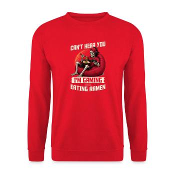 Funny Gaming and Ramen Gamer Skeleton - Unisex Pullover - Rot - Vorne - Alina (178cm) & Michal (187cm)
