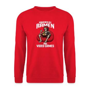 Funny Gaming and Ramen Gamer Skeleton - Unisex Pullover - Rot - Vorne - Alina (178cm) & Michal (187cm)