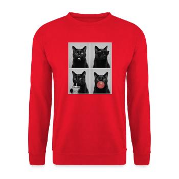 Katzen schwarze Katze - Unisex Pullover - Rot - Vorne - Alina (178cm) & Michal (187cm)