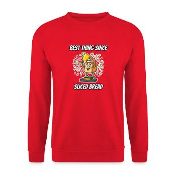 Das Beste seit Sliced Bread – lustiges Idiom Tee - Unisex Pullover - Rot - Vorne - Alina (178cm) & Michal (187cm)
