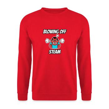 Dampf ablassen – Witzige buchstäbliche Idiom-Zeichentrickserie - Unisex Pullover - Rot - Vorne - Alina (178cm) & Michal (187cm)