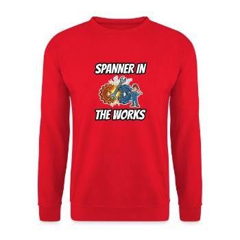 Spanner in the Works – lustige, wörtliche Idiom-Zeichentrickserie - Unisex Pullover - Rot - Vorne - Alina (178cm) & Michal (187cm)