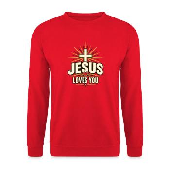 Jesus liebt dich – Christlicher Glaube - Unisex Pullover - Rot - Vorne - Alina (178cm) & Michal (187cm)