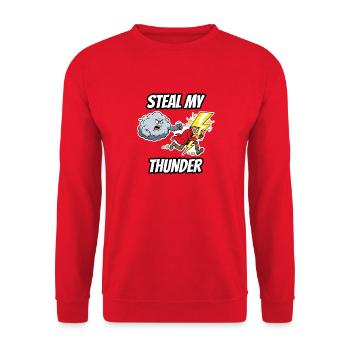 Steal My Thunder – Witzige Cartoon mit wörtlicher Redewendung - Unisex Pullover - Rot - Vorne - Alina (178cm) & Michal (187cm)