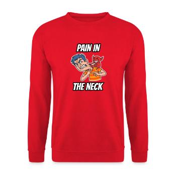 Pain in the Neck – Witzige buchstäbliche Idiom-Zeichentrickserie - Unisex Pullover - Rot - Vorne - Alina (178cm) & Michal (187cm)