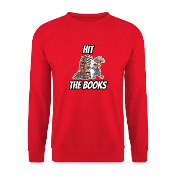 Hit the Books – Lustige, wörtliche Idiom-Zeichentrickserie - Unisex Pullover - Rot - Vorne - Alina (178cm) & Michal (187cm)