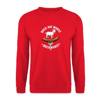 Bock Auf Wurst Bockwurst Ziege Grillfan Wortspiel - Unisex Pullover - Rot - Vorne - Alina (178cm) & Michal (187cm)