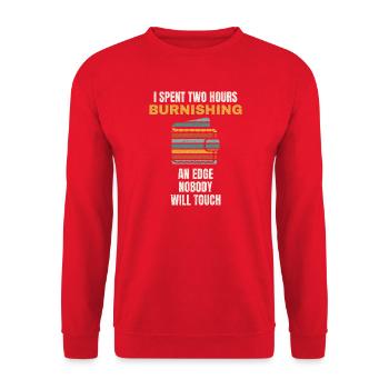 Lederarbeit Humor Geschenk Lederhandwerker Lustig - Unisex Pullover - Rot - Vorne - Alina (178cm) & Michal (187cm)