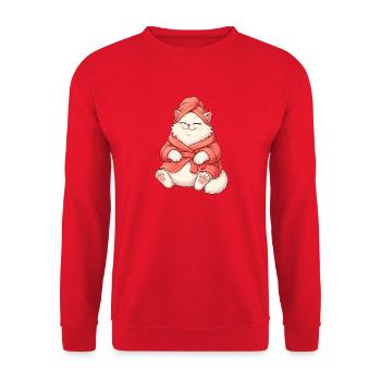Persische Katze entspannt sich in einem Spa-Bademantel - Unisex Pullover - Rot - Vorne - Alina (178cm) & Michal (187cm)