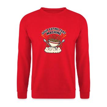 Suppen-essende Furzmaschine Witz Lustiger Humor-Liebhaber - Unisex Pullover - Rot - Vorne - Alina (178cm) & Michal (187cm)