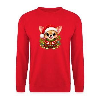Süßer Hund Mit Weihnachtsmannmütze - Unisex Pullover - Rot - Vorne - Alina (178cm) & Michal (187cm)