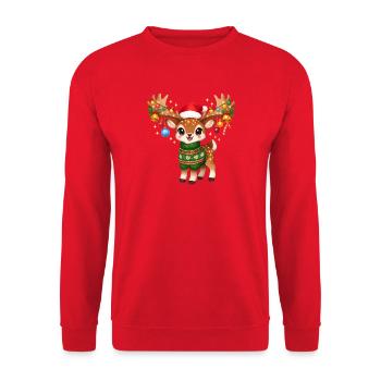 Süßer Hirsch Mit Weihnachtsmannmütze - Unisex Pullover - Rot - Vorne - Alina (178cm) & Michal (187cm)