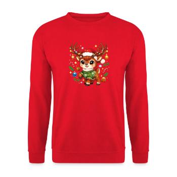Süßer Hirsch Mit Weihnachtsmannmütze - Unisex Pullover - Rot - Vorne - Alina (178cm) & Michal (187cm)