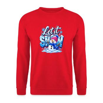 Süßer Schneemann Let it Snow Weihnachten - Unisex Pullover - Rot - Vorne - Alina (178cm) & Michal (187cm)