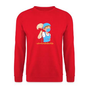 Schulhausmeister - Unisex Pullover - Rot - Vorne - Alina (178cm) & Michal (187cm)