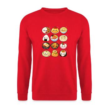Kawaii Reisgerichte | Asia Food & Reis - Unisex Pullover - Rot - Vorne - Alina (178cm) & Michal (187cm)