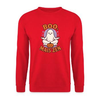 Buh, aber Zen – Geistermeditation - Unisex Pullover - Rot - Vorne - Alina (178cm) & Michal (187cm)