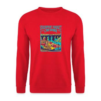 City Stockport Viaduct Cheshire Travel Art Poster - Unisex Pullover - Rot - Vorne - Alina (178cm) & Michal (187cm)