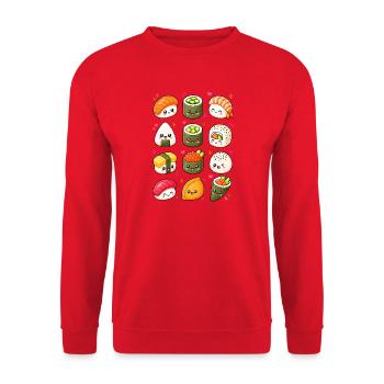Kawaii Sushi | Japan Food & Reis - Unisex Pullover - Rot - Vorne - Alina (178cm) & Michal (187cm)