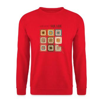 Granny Square Häkelmuster Bunte Wolle - Unisex Pullover - Rot - Vorne - Alina (178cm) & Michal (187cm)