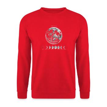Mondphasen Schlafende Katze Mondzyklus Astronomie - Unisex Pullover - Rot - Vorne - Alina (178cm) & Michal (187cm)
