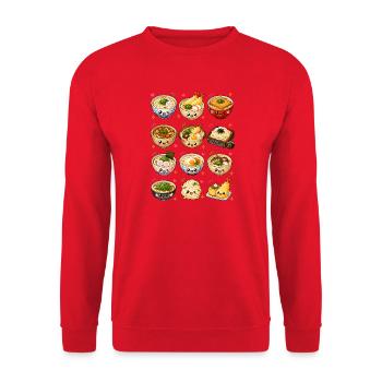 Kawaii Udon | Japanische Nudeln & Tempura - Unisex Pullover - Rot - Vorne - Alina (178cm) & Michal (187cm)