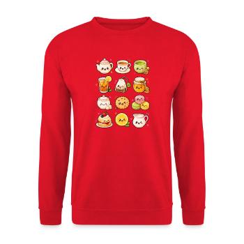 Kawaii Teezeit | Tee, Matcha & Gebäck - Unisex Pullover - Rot - Vorne - Alina (178cm) & Michal (187cm)