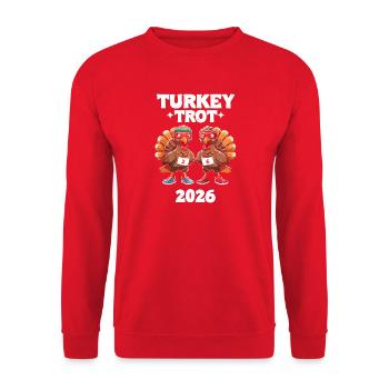 Turkey Trot 2026: Zwei Truthähne - Unisex Pullover - Rot - Vorne - Alina (178cm) & Michal (187cm)