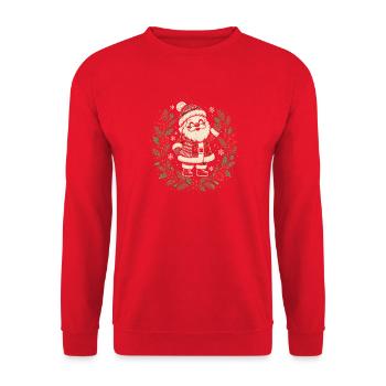 Weihnachts-Santa im Kranz - Unisex Pullover - Rot - Vorne - Alina (178cm) & Michal (187cm)