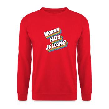 Woran Hats Je Liegen Retro Regenbogen - Unisex Pullover - Rot - Vorne - Alina (178cm) & Michal (187cm)