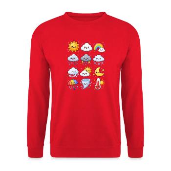 Kawaii Wetter | Sonne, Regen & Gewitter - Unisex Pullover - Rot - Vorne - Alina (178cm) & Michal (187cm)