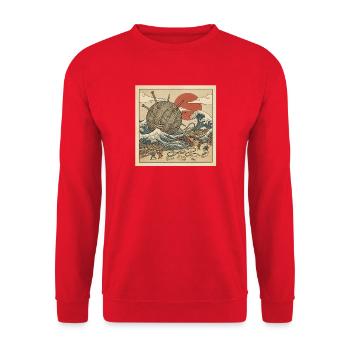 Ukiyoe Katze Tsunami Wolle Stricken Japan Retro - Unisex Pullover - Rot - Vorne - Alina (178cm) & Michal (187cm)