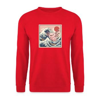 Japanische Wellen Kawaii Axolotl Manga Meer - Unisex Pullover - Rot - Vorne - Alina (178cm) & Michal (187cm)