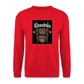 Original Hirschkopf Ledermotiv - Unisex Pullover - Rot - Vorne - Alina (178cm) & Michal (187cm)