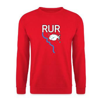 Der reissende Fluss Rur Lebendiger Fluss mit Fisch - Unisex Pullover - Rot - Vorne - Alina (178cm) & Michal (187cm)
