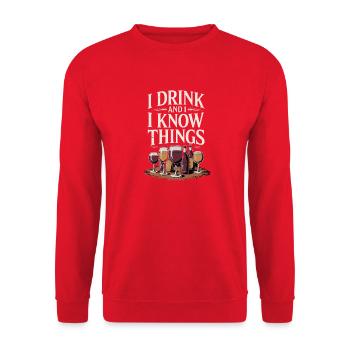 I Drink And I Know Things Weinliebhaber Humor - Unisex Pullover - Rot - Vorne - Alina (178cm) & Michal (187cm)