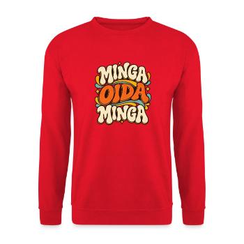 Minga Oida Minga – Retro München Spruch - Unisex Pullover - Rot - Vorne - Alina (178cm) & Michal (187cm)