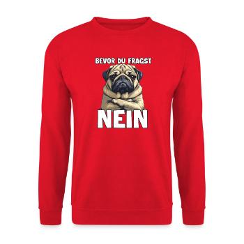 Humorvolle Geschenkidee für Mops Hundehalter Mops - Unisex Pullover - Rot - Vorne - Alina (178cm) & Michal (187cm)