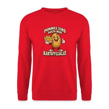 Pommes sind auch nur Kartoffelsalat - Unisex Pullover - Rot - Vorne - Alina (178cm) & Michal (187cm)