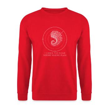  Ich Überprüfe Das Radar, Bevor Ich Pläne Mache - Unisex Pullover - Rot - Vorne - Alina (178cm) & Michal (187cm)