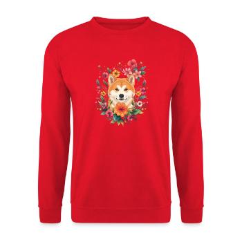  Floral Akita Dog Flowers Nature Lover Botanical - Unisex Pullover - Rot - Vorne - Alina (178cm) & Michal (187cm)