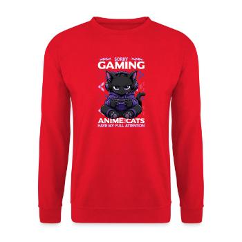Funny Gaming Anime Cat Gamer - Unisex Pullover - Rot - Vorne - Alina (178cm) & Michal (187cm)