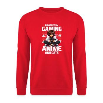 Funny Gaming Anime Cat Gamer - Unisex Pullover - Rot - Vorne - Alina (178cm) & Michal (187cm)