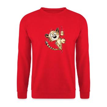 Lustige Raubkatze Leopard Wildkatze Gebard  - Unisex Pullover - Rot - Vorne - Alina (178cm) & Michal (187cm)