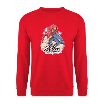 Stillen - deine Superkraft  - Unisex Pullover - Rot - Vorne - Alina (178cm) & Michal (187cm)