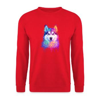Siberian Husky Aquarell Illustration - Unisex Pullover - Rot - Vorne - Alina (178cm) & Michal (187cm)