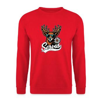 Servus Hirsch Sonnenbrille Bayern Tracht Geschenk - Unisex Pullover - Rot - Vorne - Alina (178cm) & Michal (187cm)
